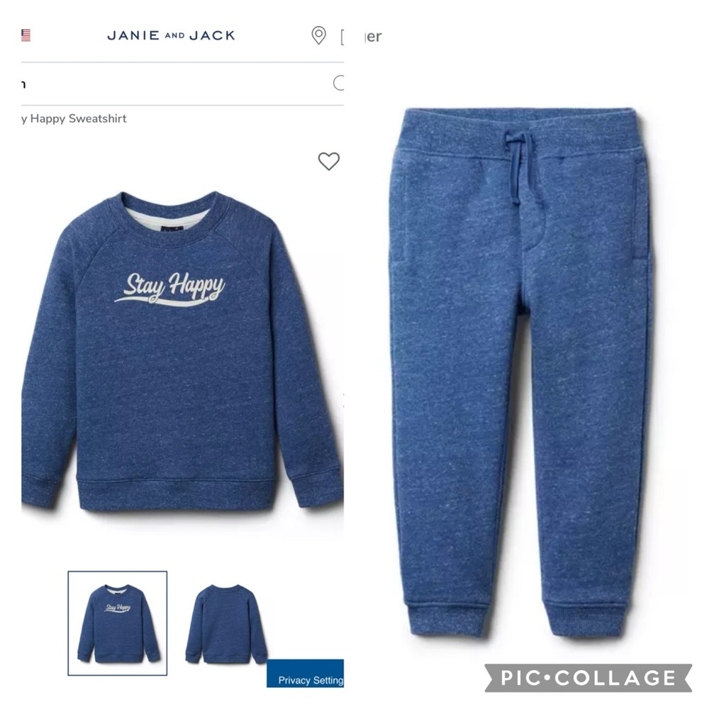 Janie and Jack outfit. Sweatshirt and sweatpants.